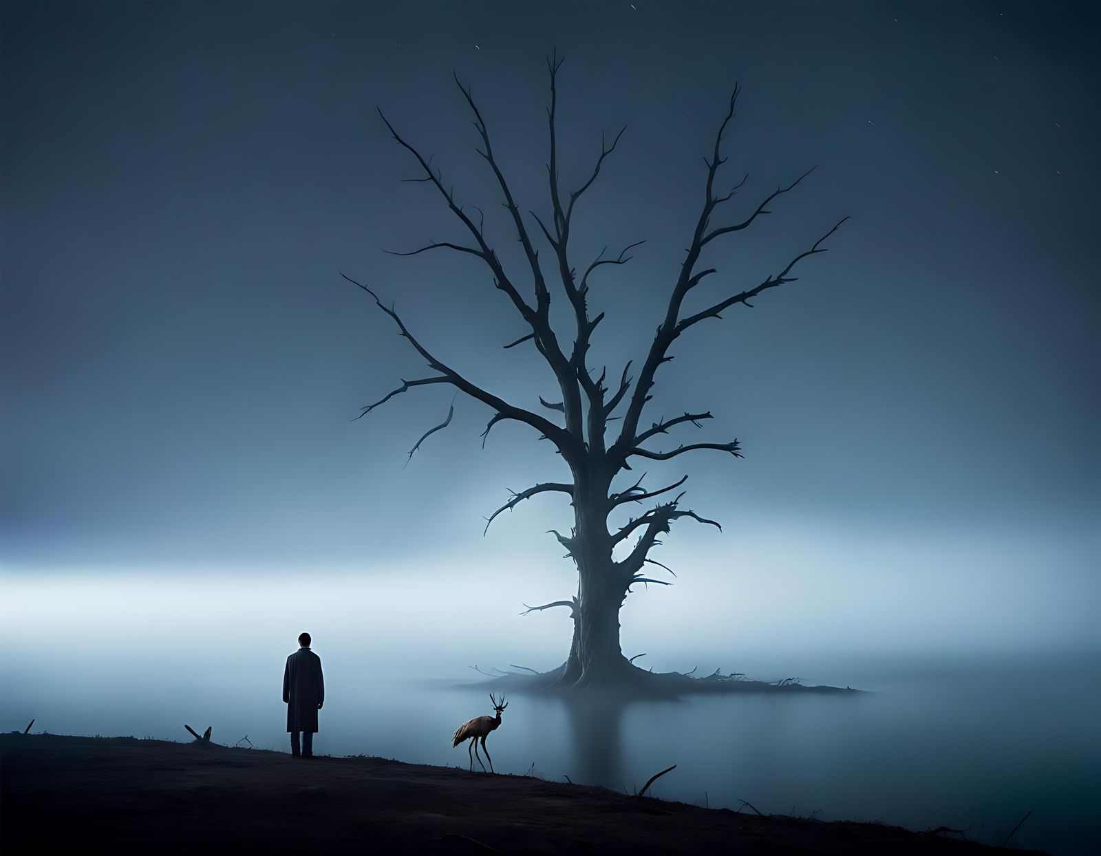 Minimalist Landscape with Vicious Creature, Photorealistic N...