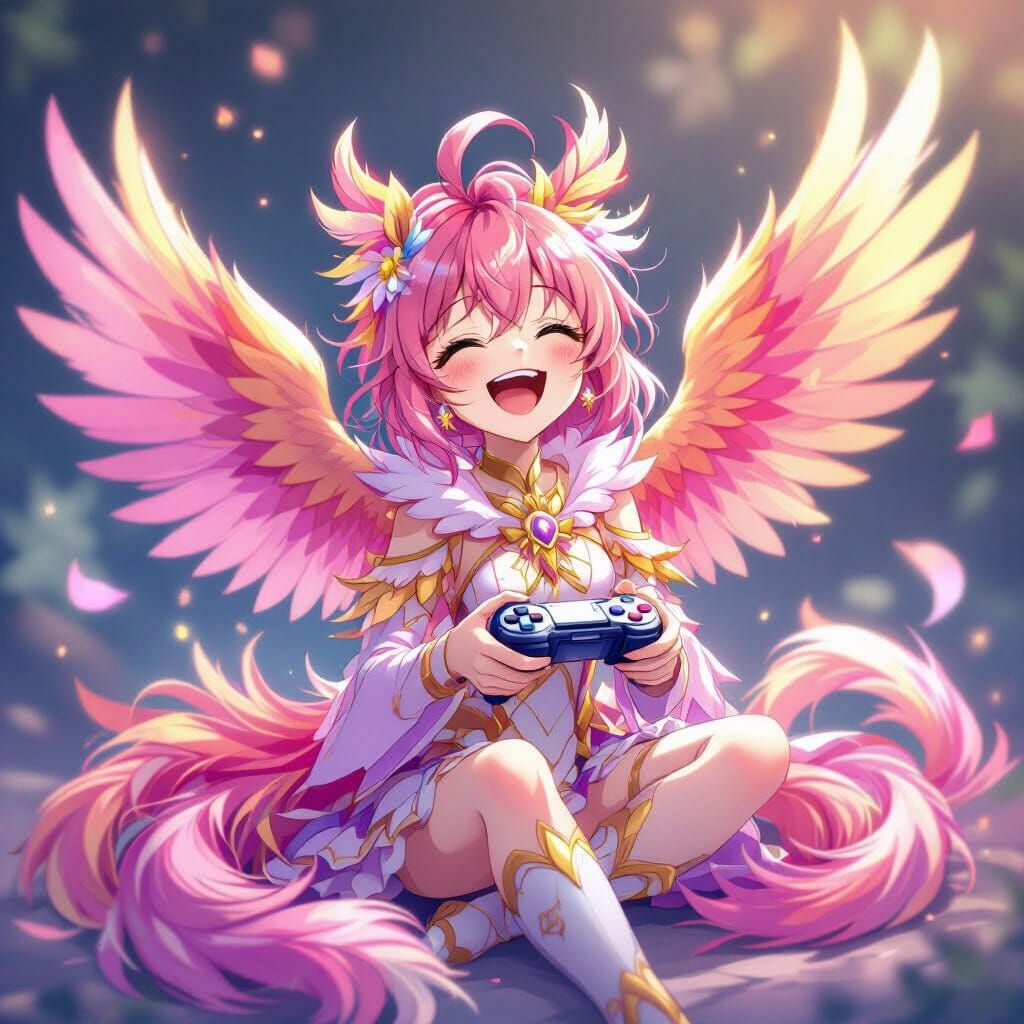 Cute Anime Phoenix Girl with Game Controller