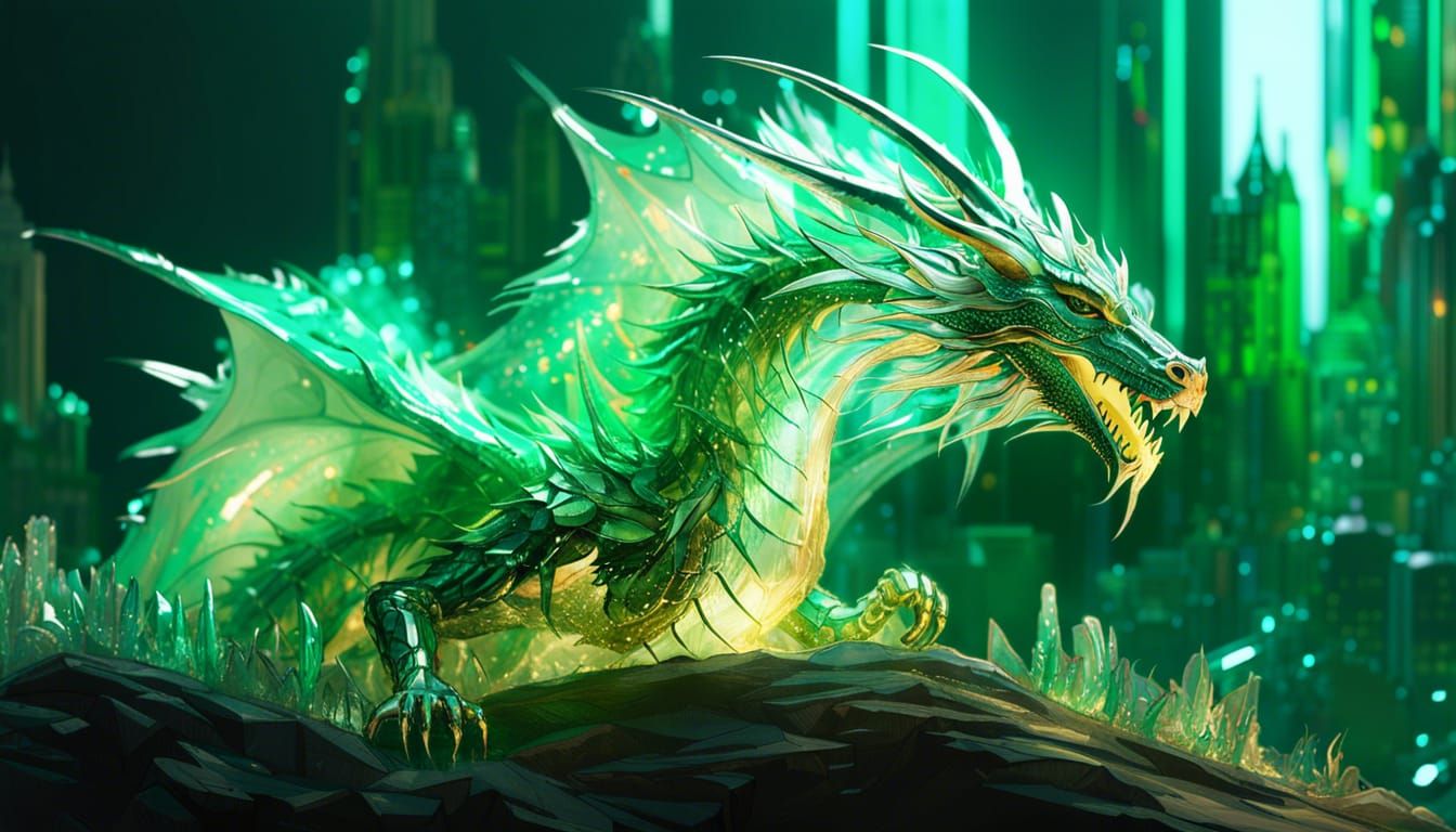 Crystalline Emerald Dragon: Digital Art Masterpiece