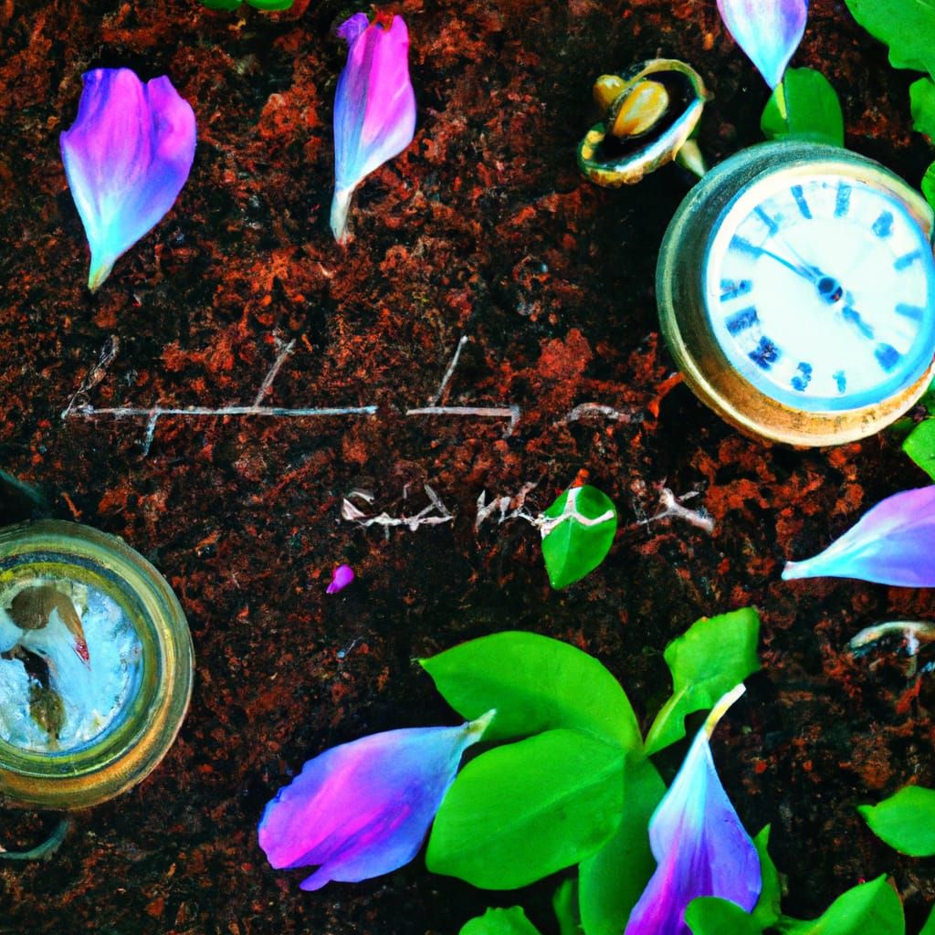 Surreal Scene: Blooming Clocks & Eternal Love