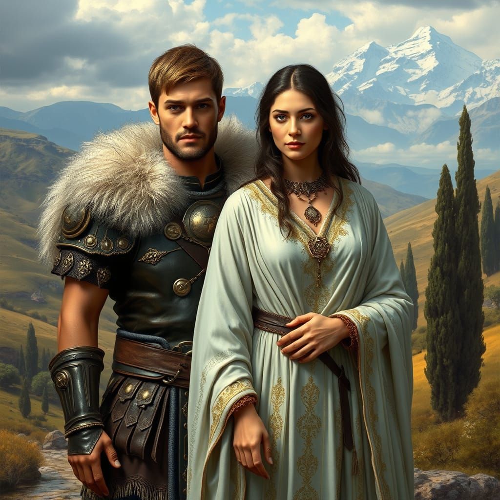 Italian Fantasy Warrior and Priestess in Luxurious Armor