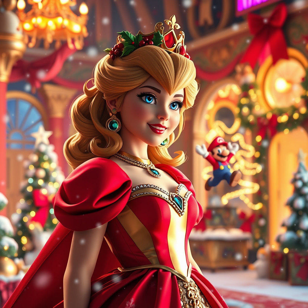 Princess Peach in Lavish Christmas Setting, 8k