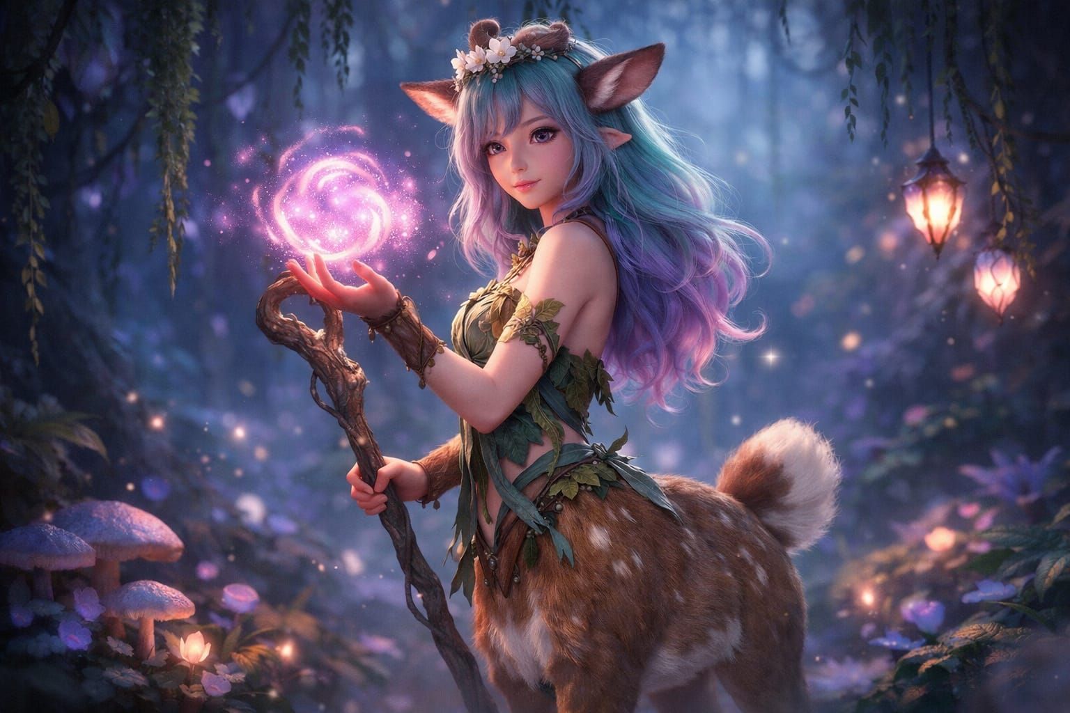 Shy Fawn Mage Conjuring Dream Orb in Enchanted Forest