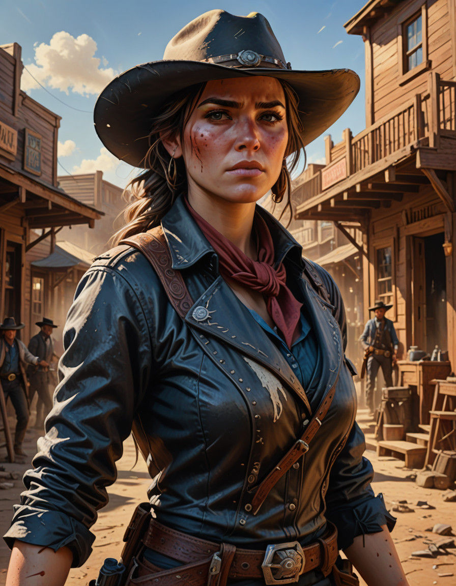 A Dramatic Wild West Heroine in Vibrant Hyperrealistic Style