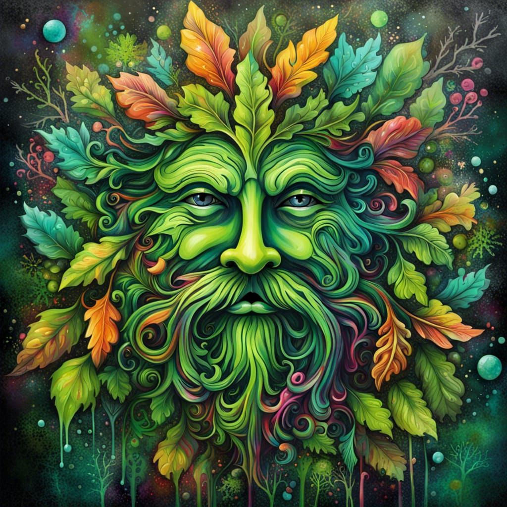 Enchanted Green Man in Graffiti Art Style