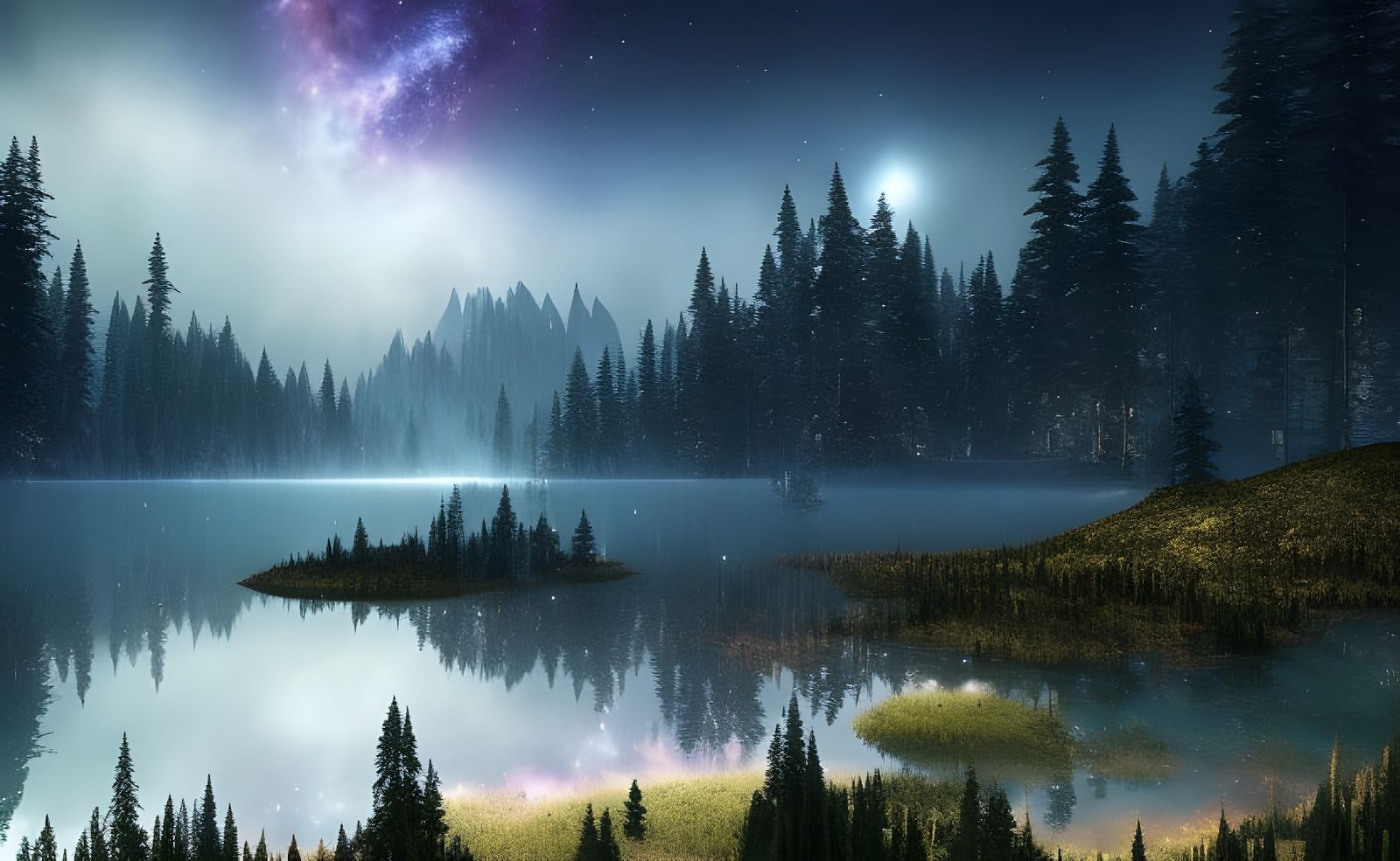 Fairy Lake Starscape in Digital Art Style