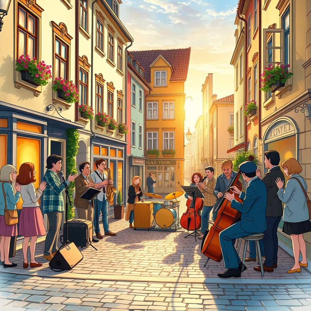Vintage Jazz Serenade on a Quaint European Street