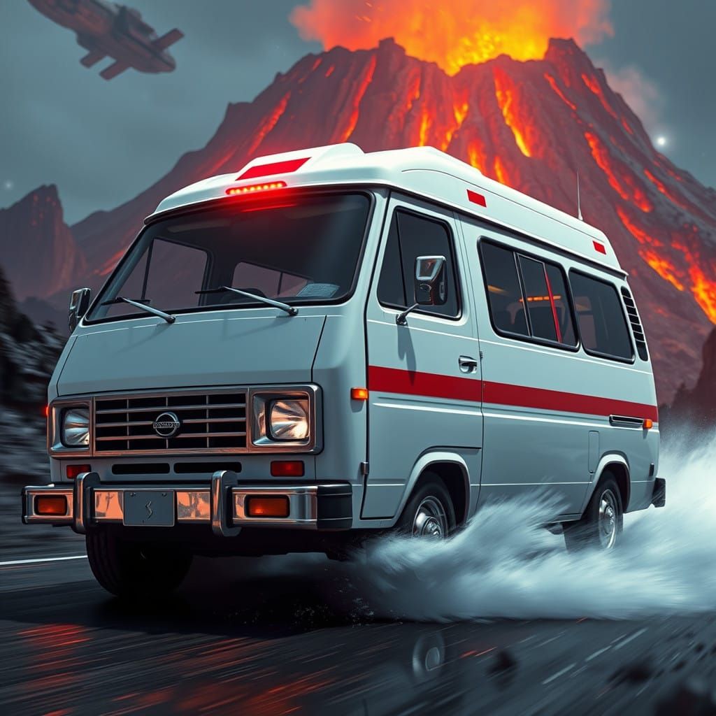 Crashed Starship Ambulance Vanette Flees Volcano in Surreal...
