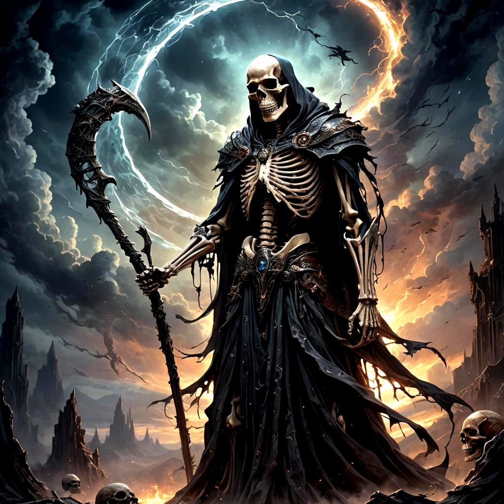 Cosmic Grim Reaper with Glowing Scythe