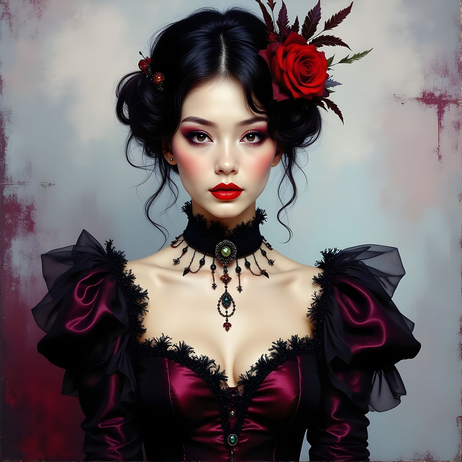 Ethereal Gothic Scene in Film Noir Style