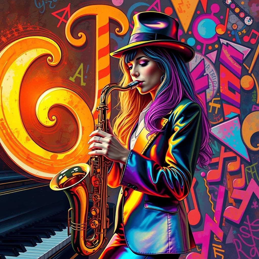 Jazz Woman in Zoot Suit, Matisse Style