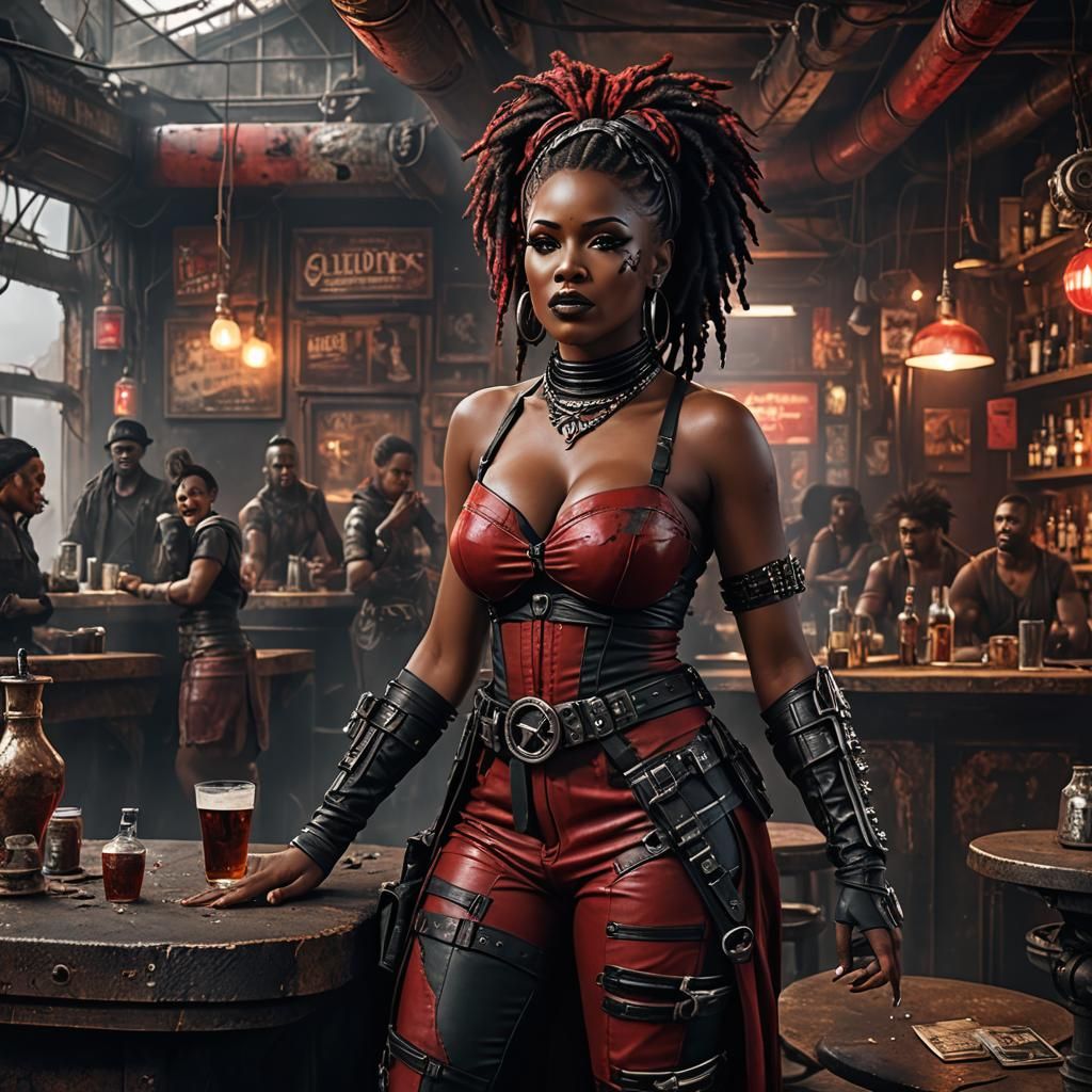 Singer in Post-Apocalyptic Bar, Detailed Matte Painting
