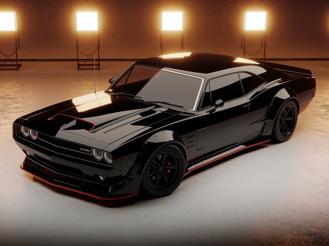 Glossy Black Muscle Sedan Showcases Sleek Design and Power