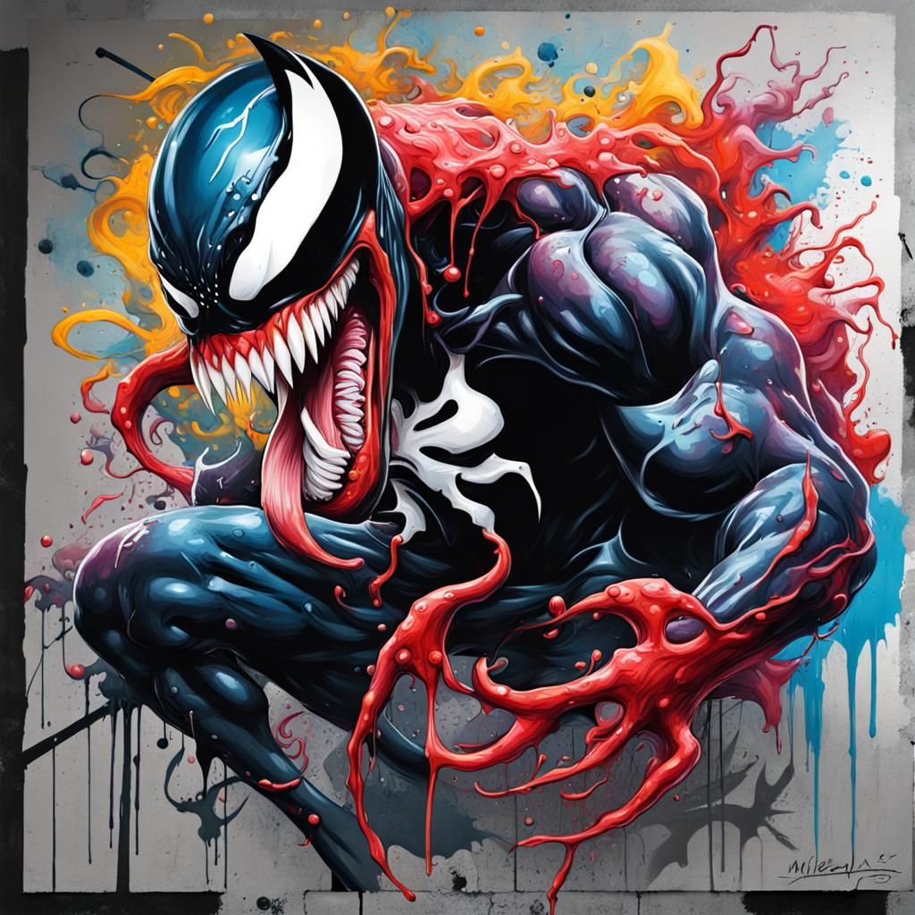 Miles Morales Versus Venom in Graffiti Art