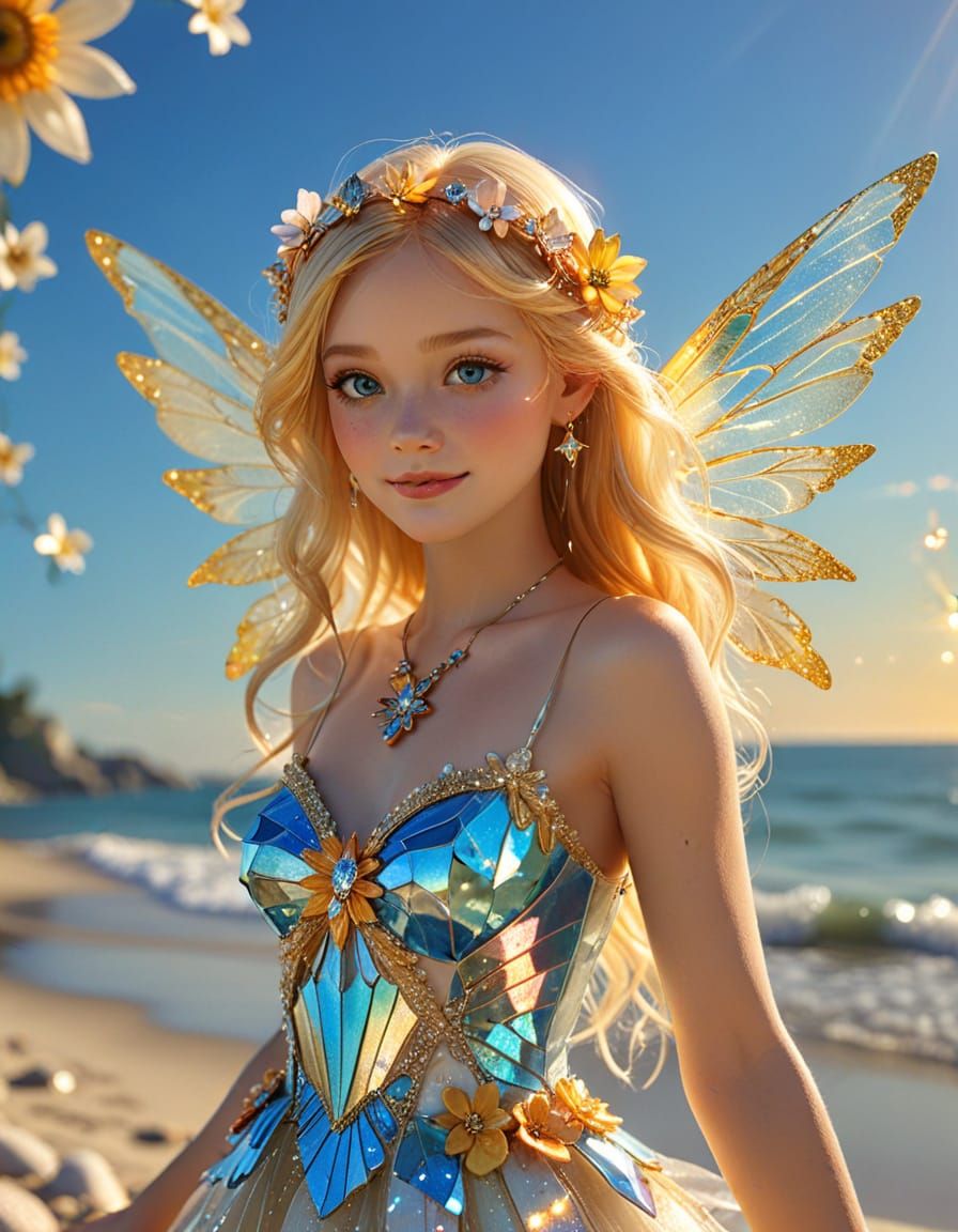 Beach Bride Fairy with Sparkling Wings in Digital Art