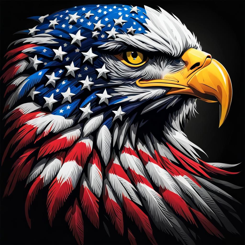 Patriotic Bald Eagle with American Flag Feathers