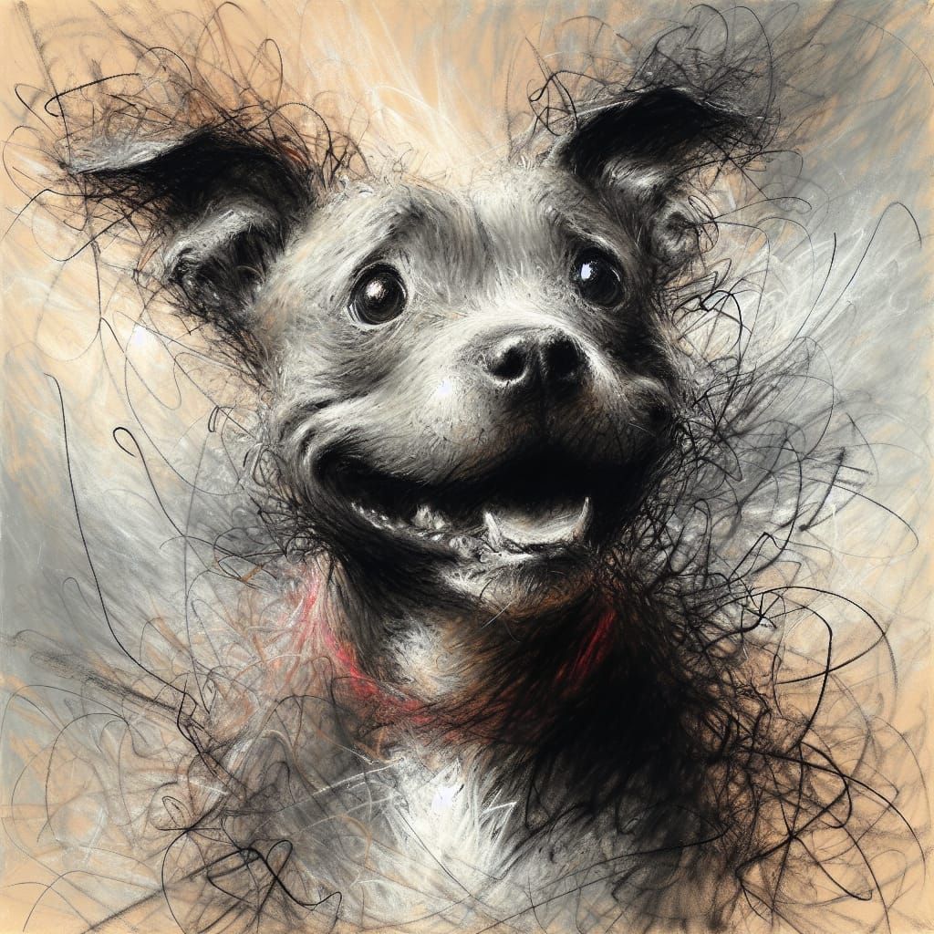 Whimsical Staffordshire Bull Terrier Charcoal Drawing