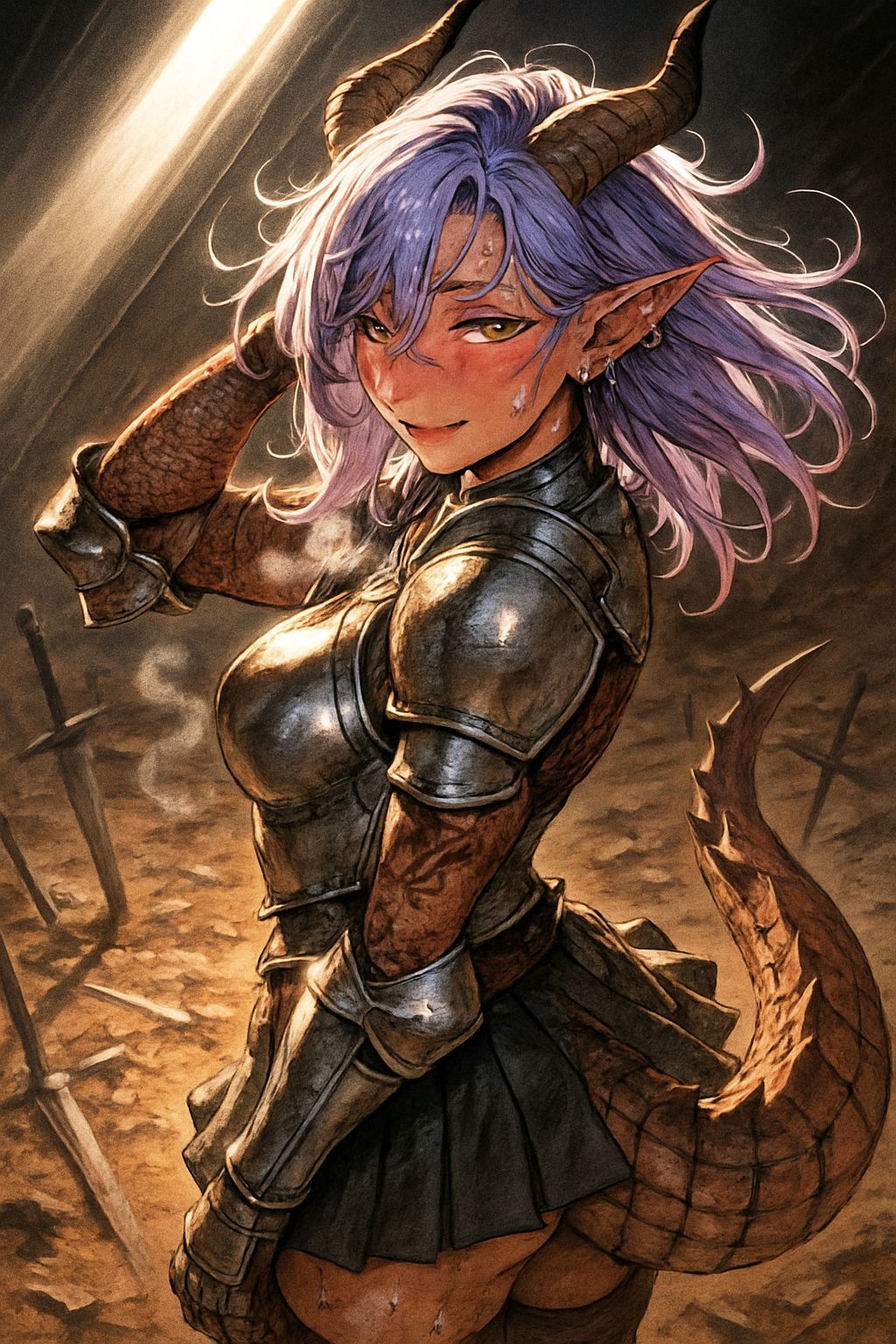 Anime Dragon Knight on Battlefield with Vivid Lighting