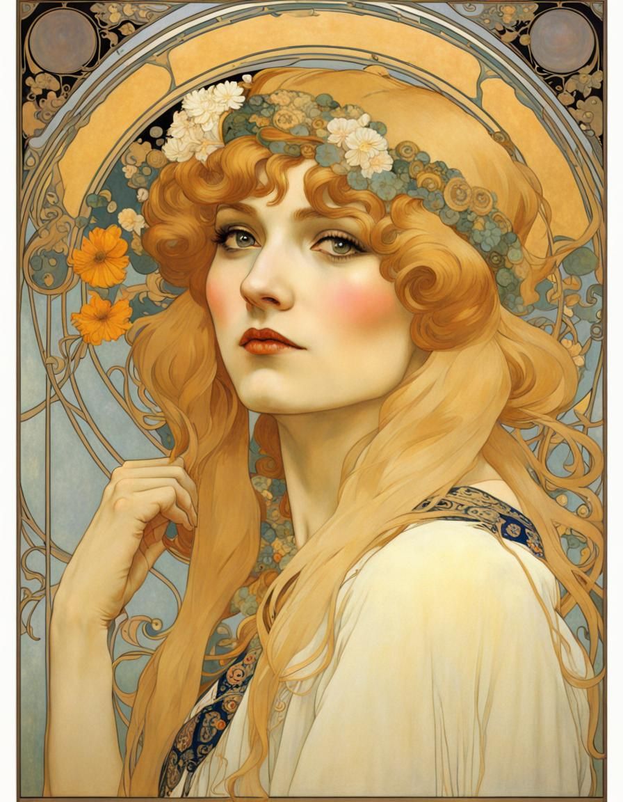 Art Nouveau Portrait of a Blonde Woman