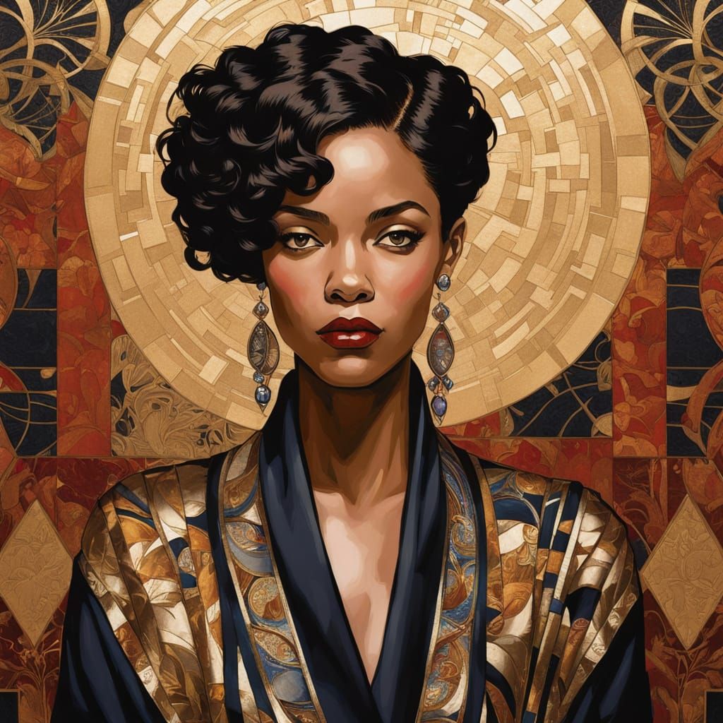 Elegant Jazz Age Portrait with Gold Leaf Accents