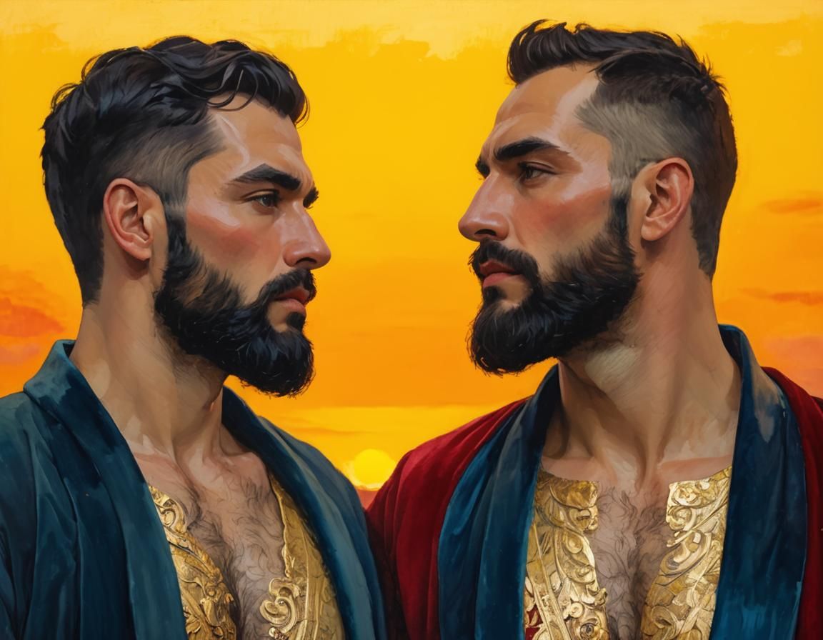 Portrait of Two Men in Velvet Robes, Impressionist Style