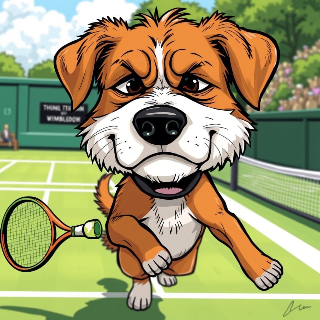 Goofy Dog Plays Tennis at Wimbledon: Comic Illustration