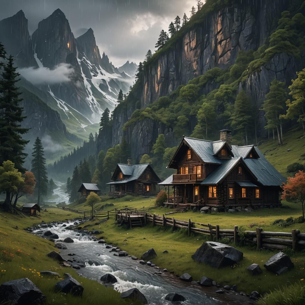 Enchanted Mountain Retreat in the Rain