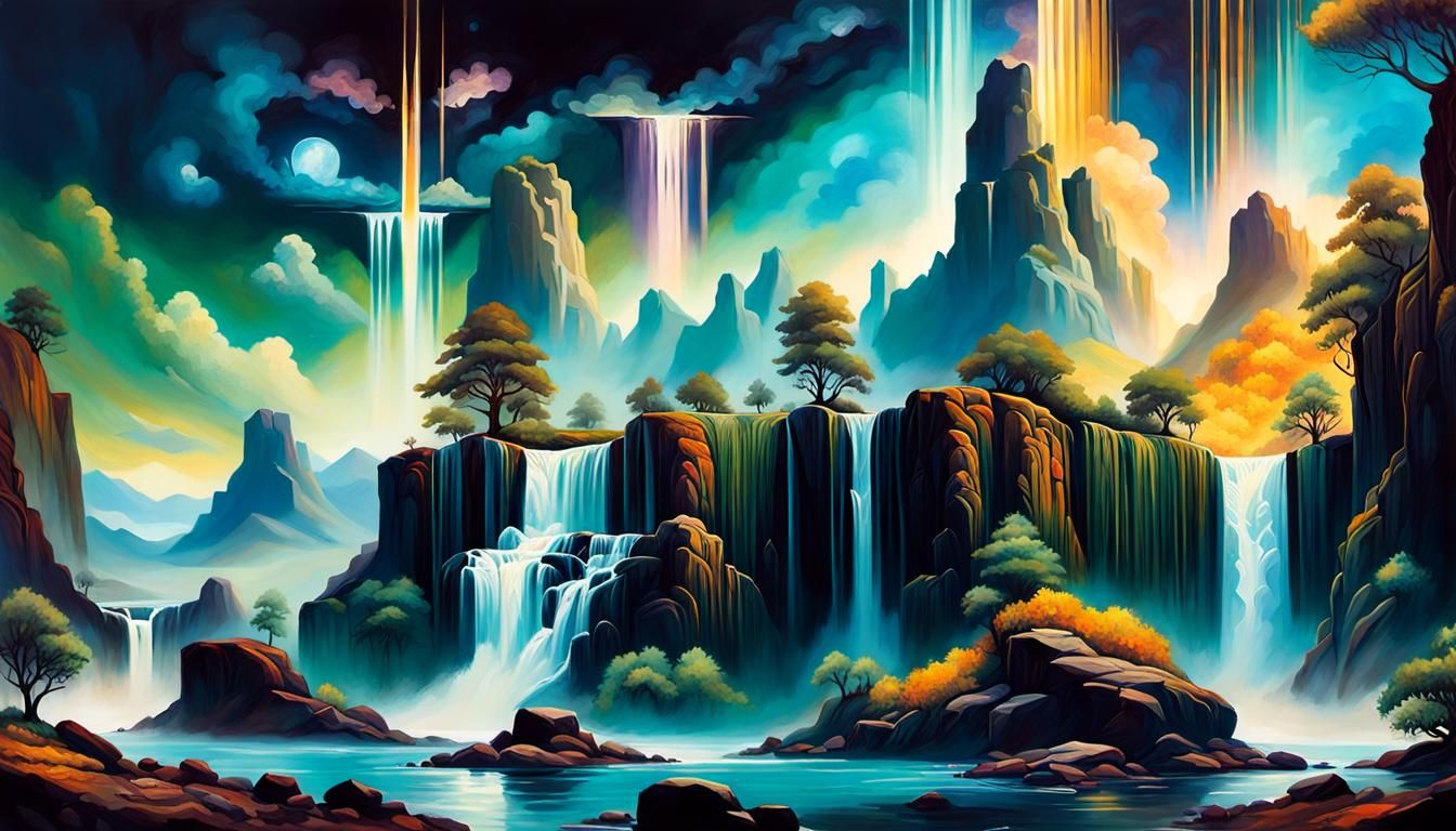 Symmetrical Andrew Wyeth Oil Painting of Quaint Cottages in...