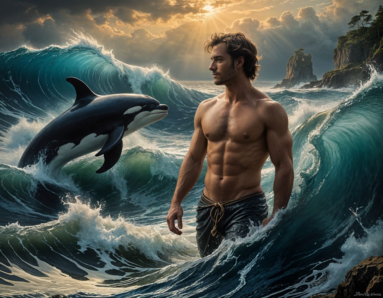 Merman Boy in Killer Whale Finery