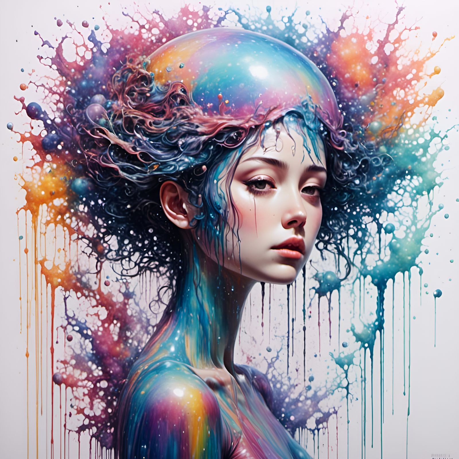 Pastel Oil Slick Girl in Art Nouveau Style