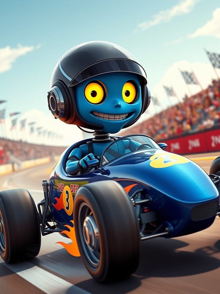 Retro-Futuristic Robot Speedster in Cobalt Blue