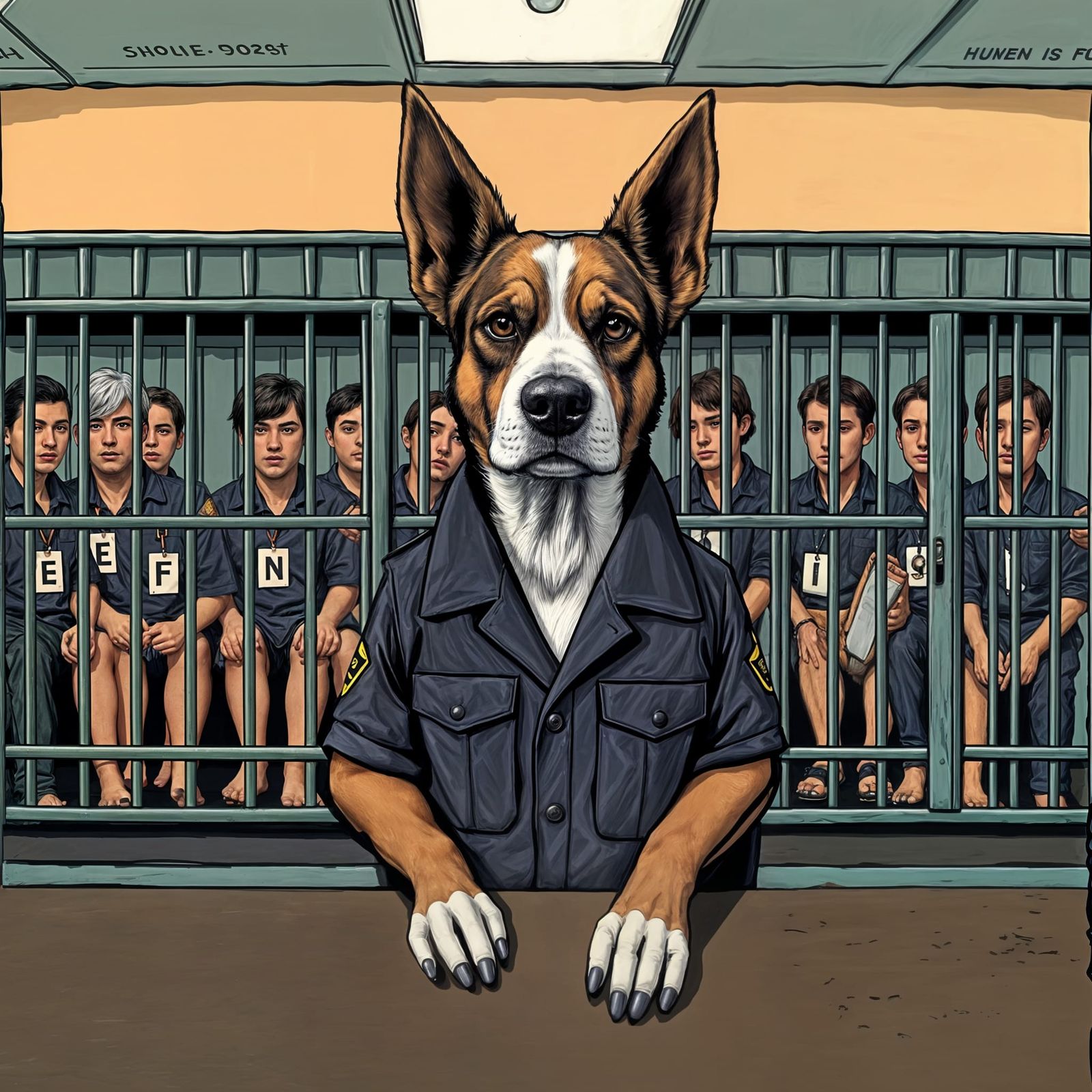 Dogs Running Human Pounds in Basquiat-Ryden Style