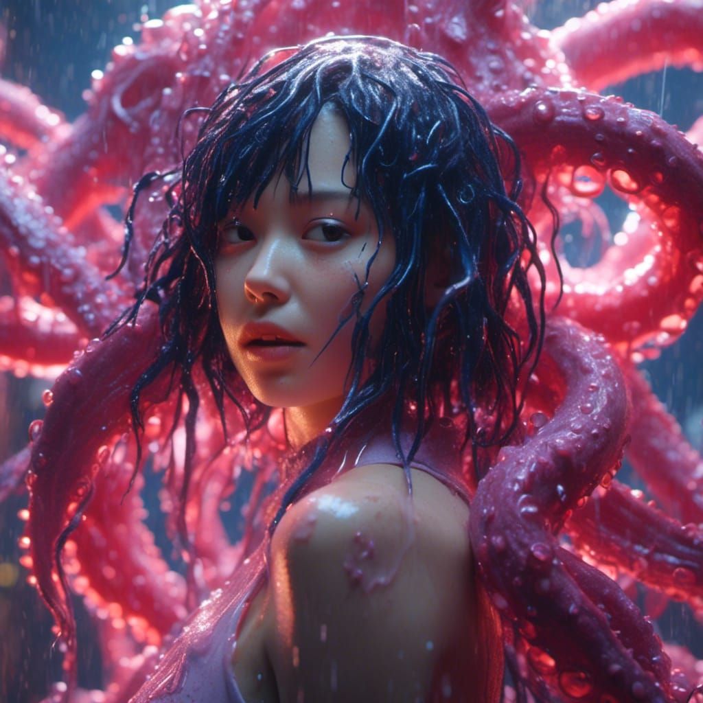 Tokyo Tentacle Monsters in Hyperrealistic Splash Art