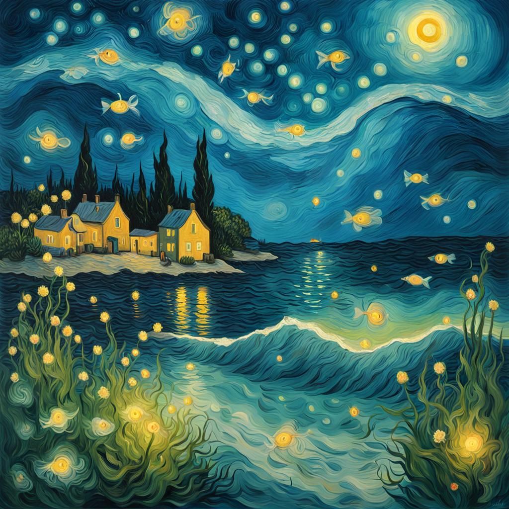 Underwater Bioluminescence in Van Gogh Style