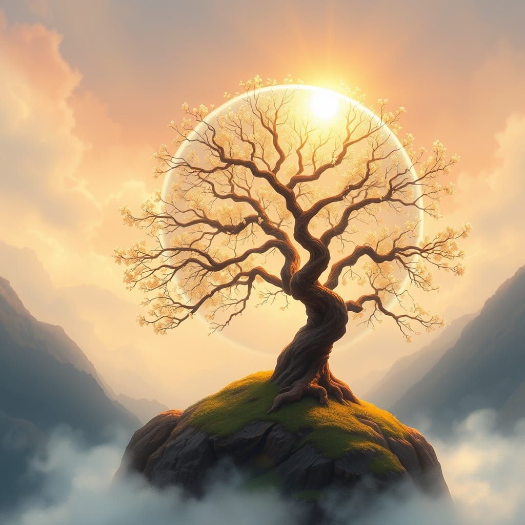 Ethereal Landscape with Guiding Light and Myrrh Flowers