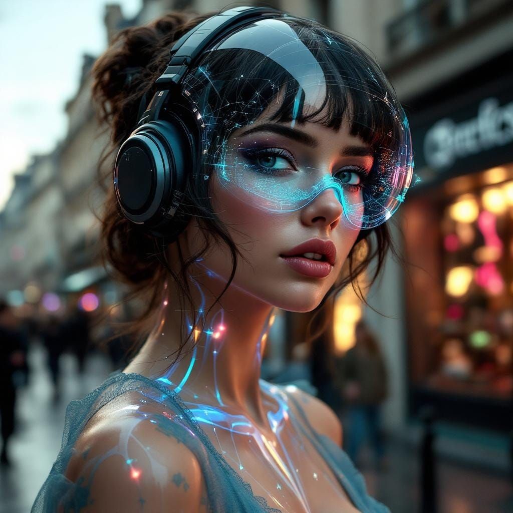 Hyperlucent Figure on Paris Street in Neoclassical Style