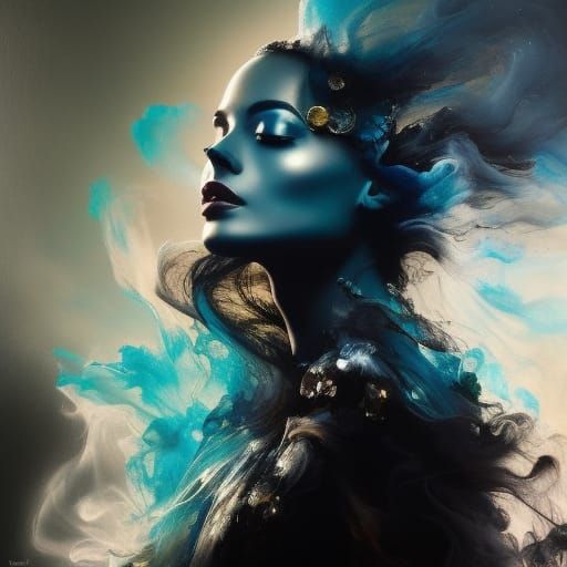 Ethereal Smoke Woman Portrait in Expressionist Oil Painting