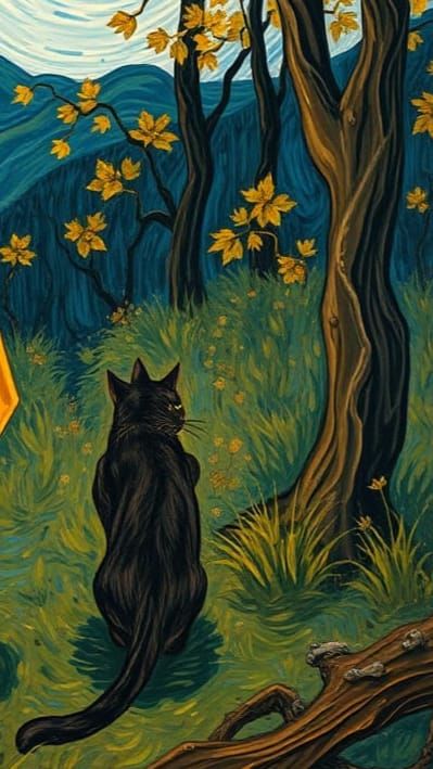 Whimsical Forest Chase in Van Gogh's Style