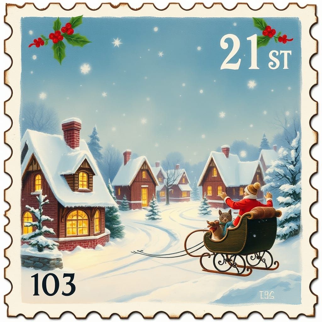 Vintage Christmas Sleigh Ride in Rockwell Style