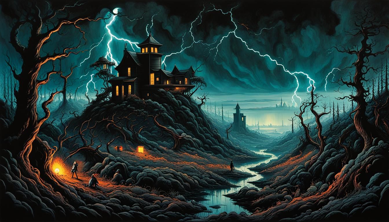 Stormy Hellscape in Darkwave Sci-Fi Style