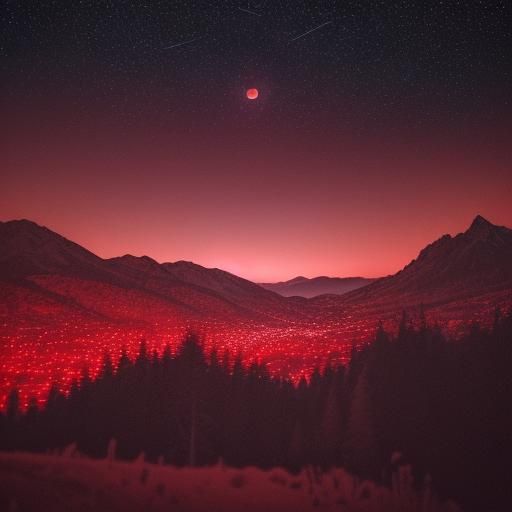 Dramatic Red Night Sky with Moon and Stars