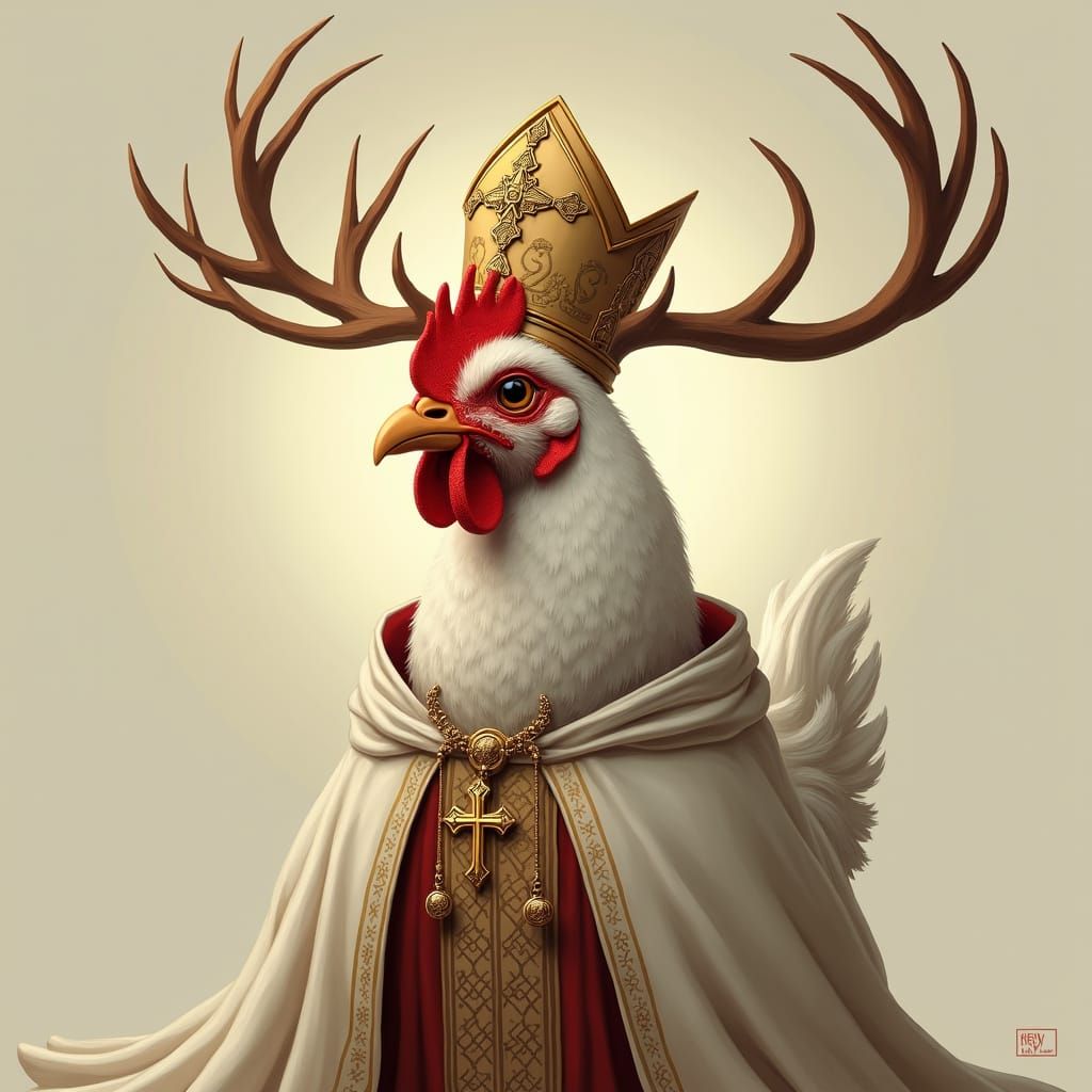 Regal Chicken Bishop with Deer Antlers