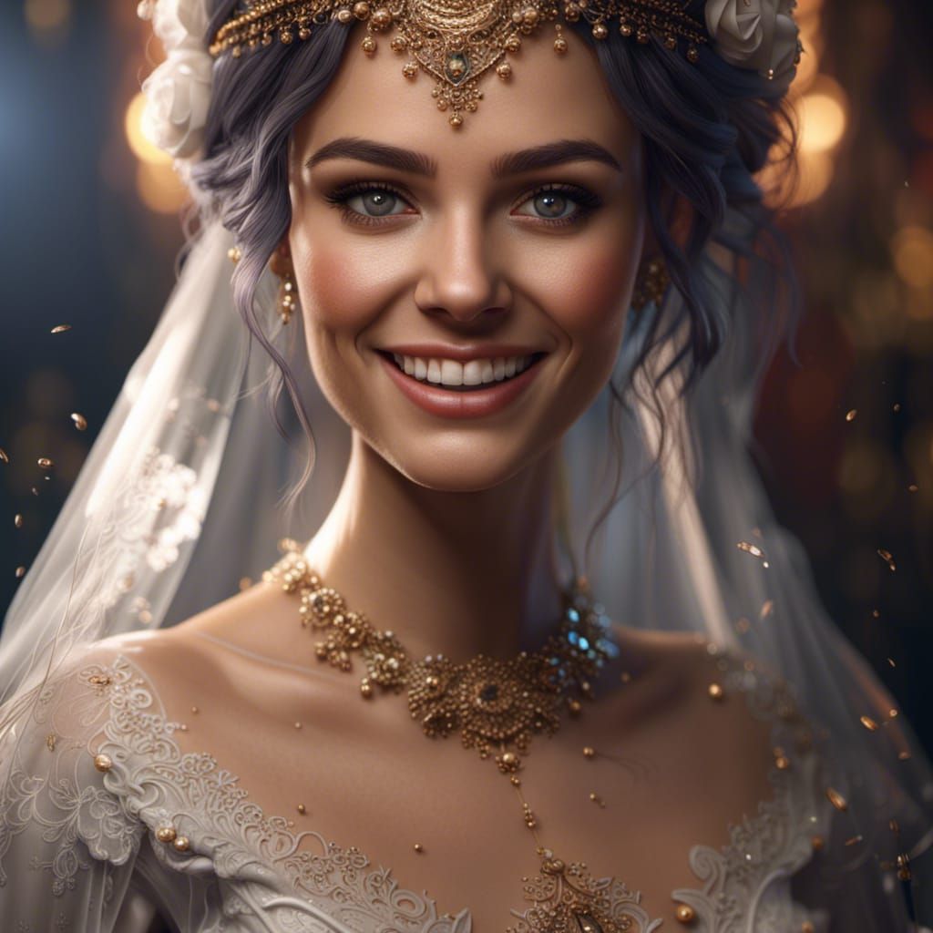 Realistic 8k Portrait of a Smiling Bride