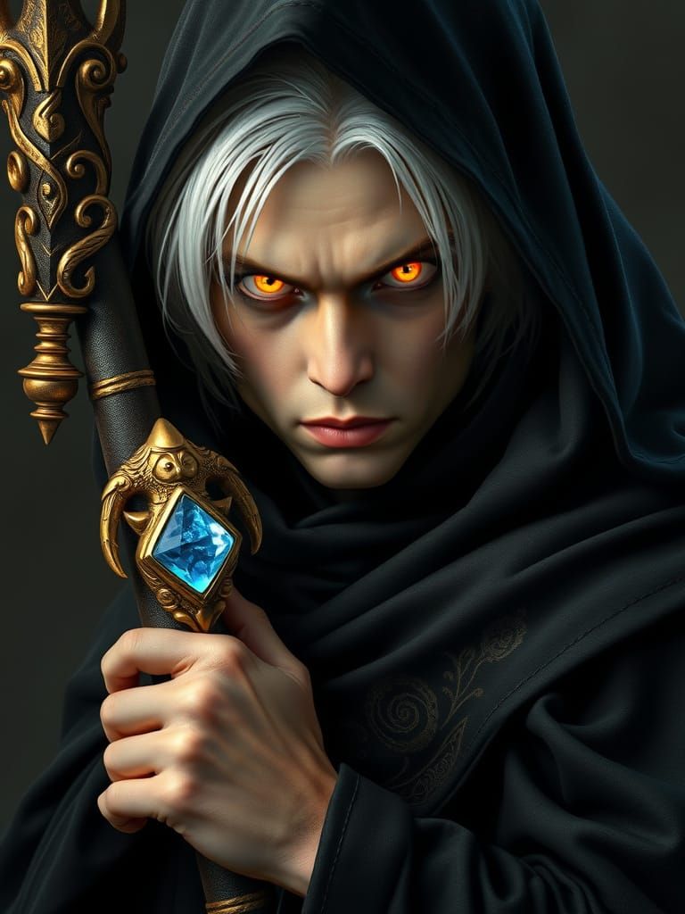 Mysterious Sorcerer in Dark, Ethereal Aura