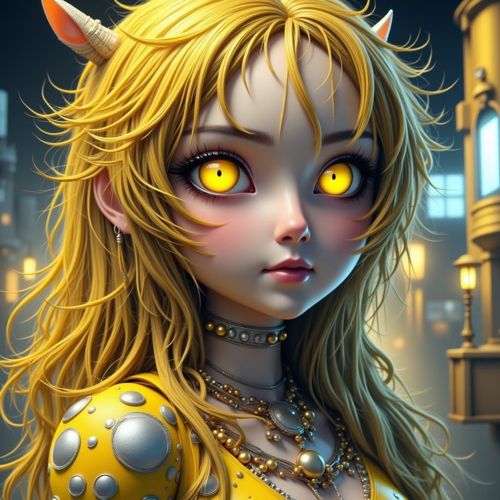 Alluring Cyberpunk Figure with Metallic Eyes