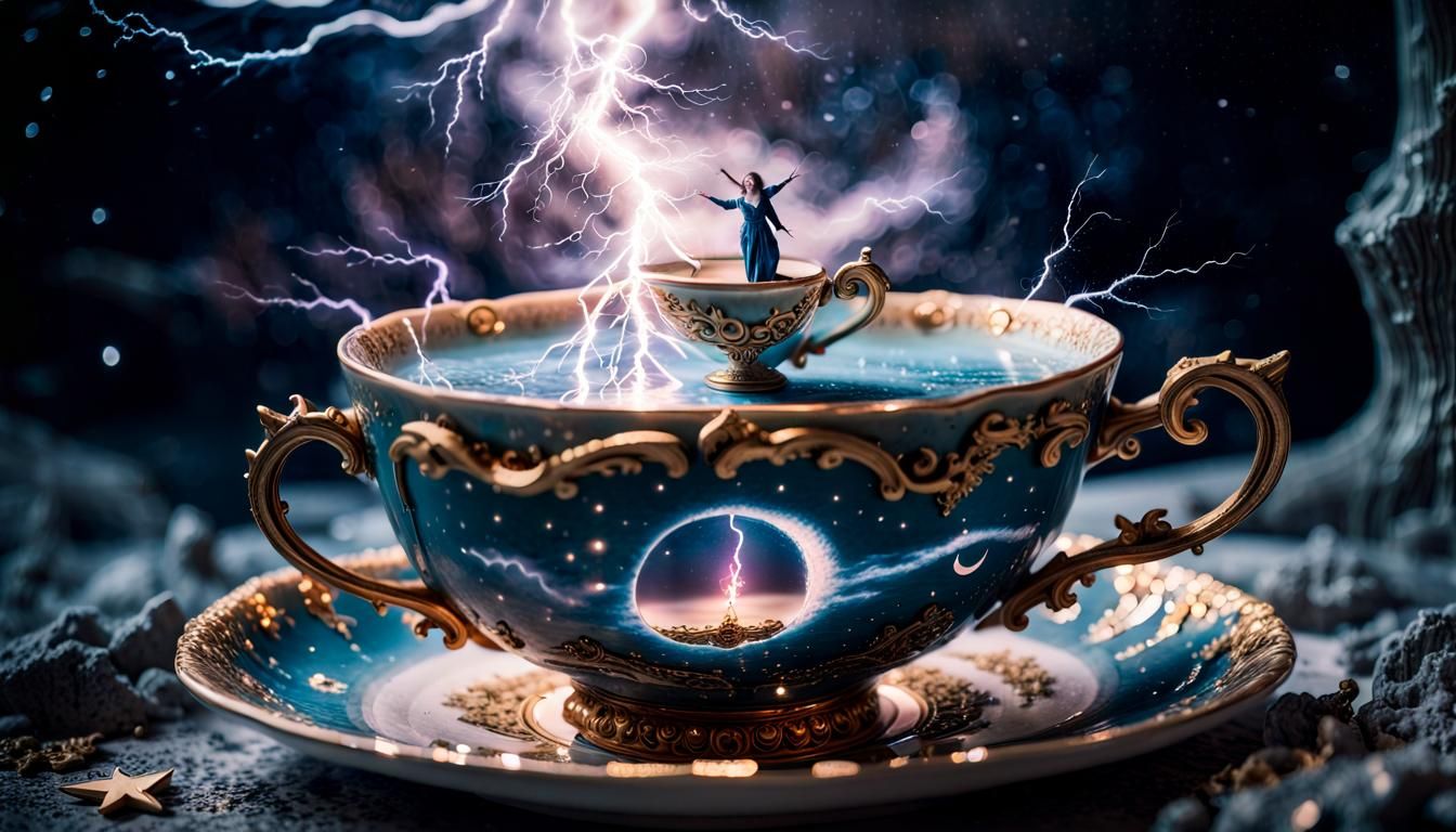 Magic Teacup: Miniature Fantasy World with Lightning