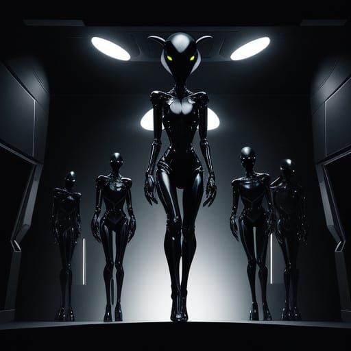 Sparkling black baggy aliens, completely non-humanoid, with ...