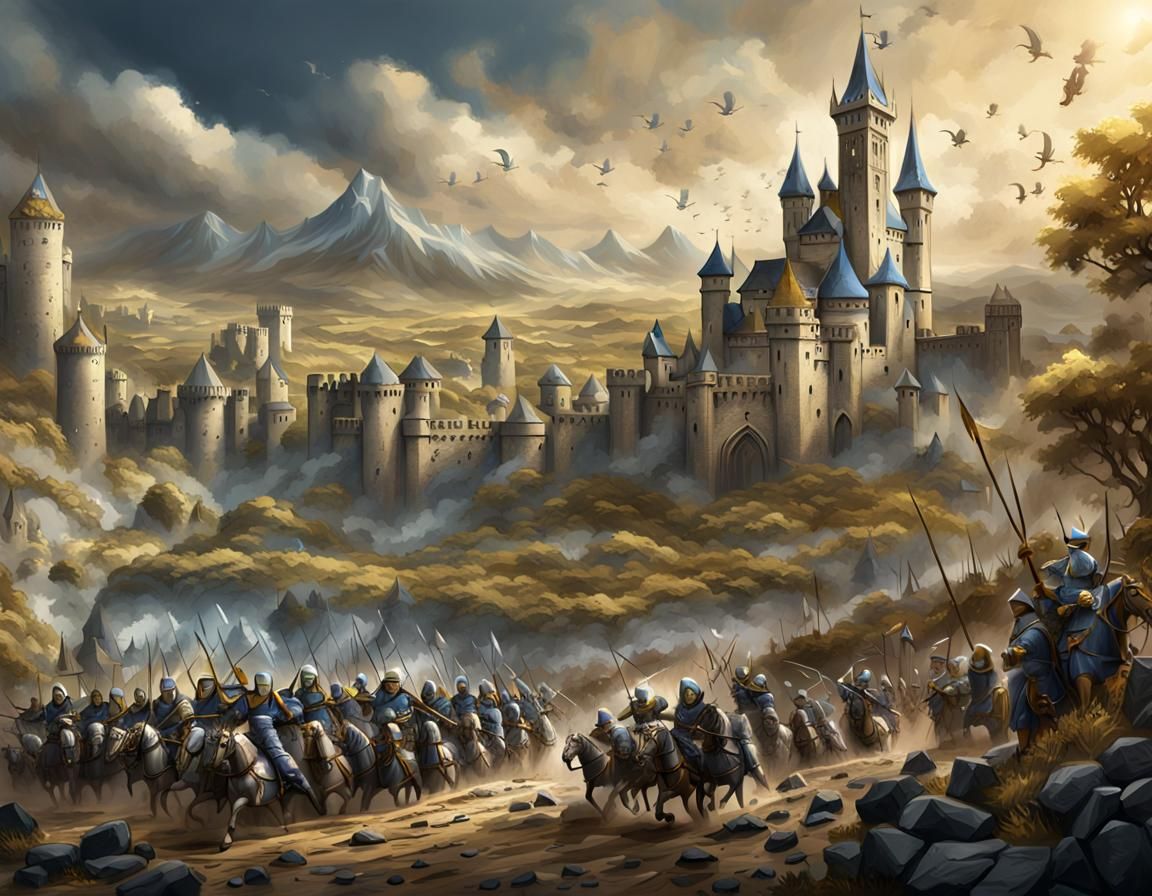 Fantasy Medieval War Scene in Detailed Matte Painting