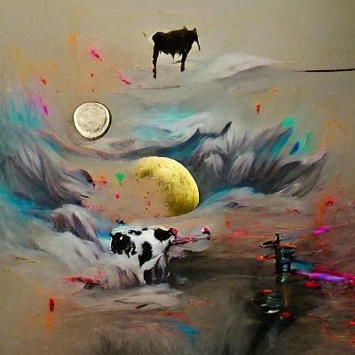 Cow Jumps Over Moon: Mixed Media Concept Art