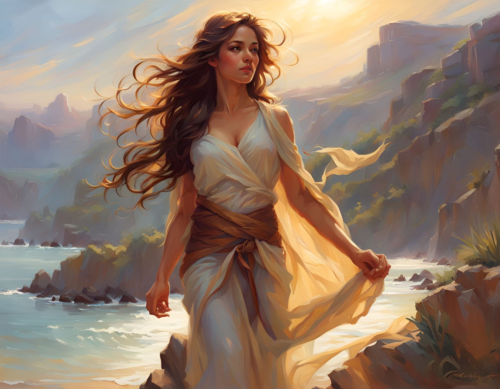 Jordan Woman Embraces Sunlight: Watercolor Portrait